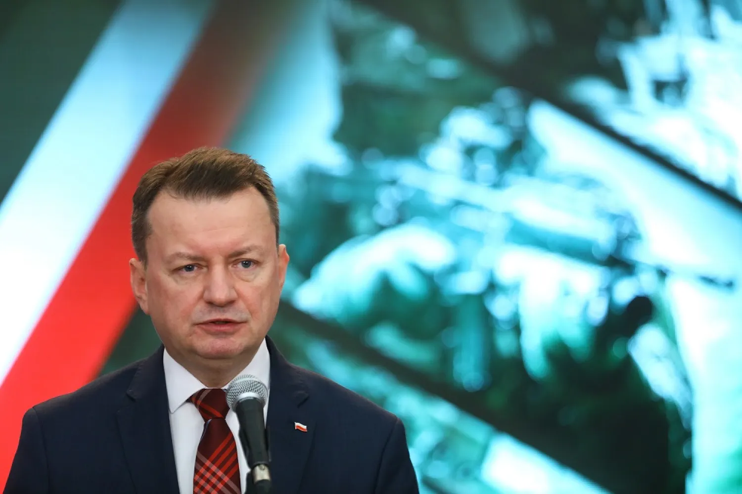 Deputy Prime Minister, Minister of National Defense Mariusz Blaszczak during a ceremony to sign a contract for the delivery of the next batch of Grot carbines for the Polish Army, at the headquarters of the Ministry of Defense in Warsaw, Poland, 02 January 2023. (EPA)