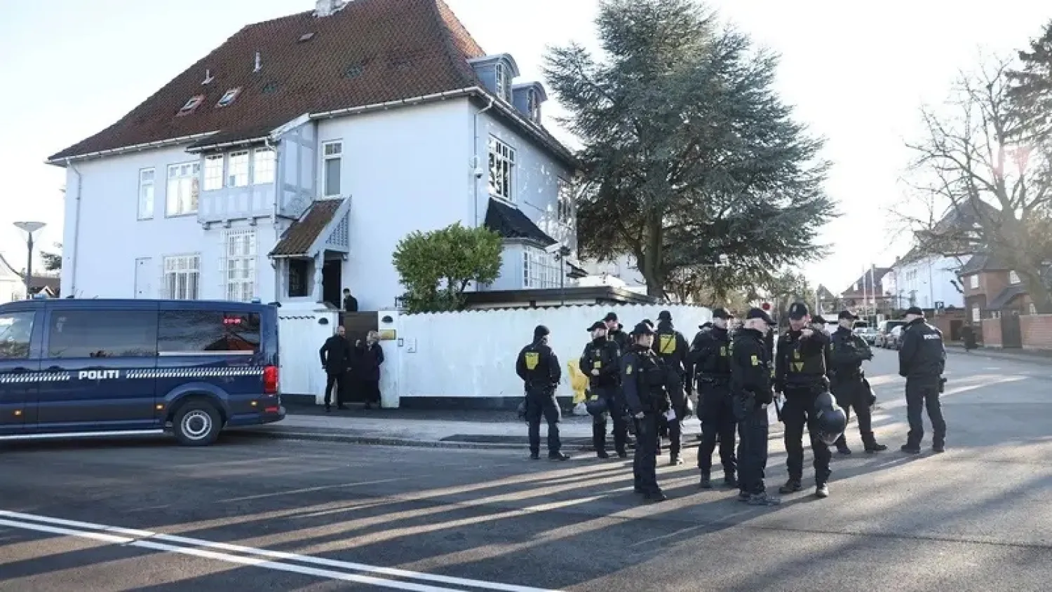 Police patrols the area in front of the Turkish embassy, where Danish far-right politician Rasmus Paludan has announced to burn a copy of the Quran, in Copenhagen, Denmark, on January 27, 2023. (Reuters)