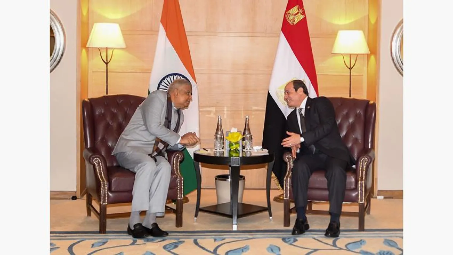 Egyptian President Abdel Fattah El-Sisi and India's Vice President Jagdeep Dhankhar (Egyptian Presidency)