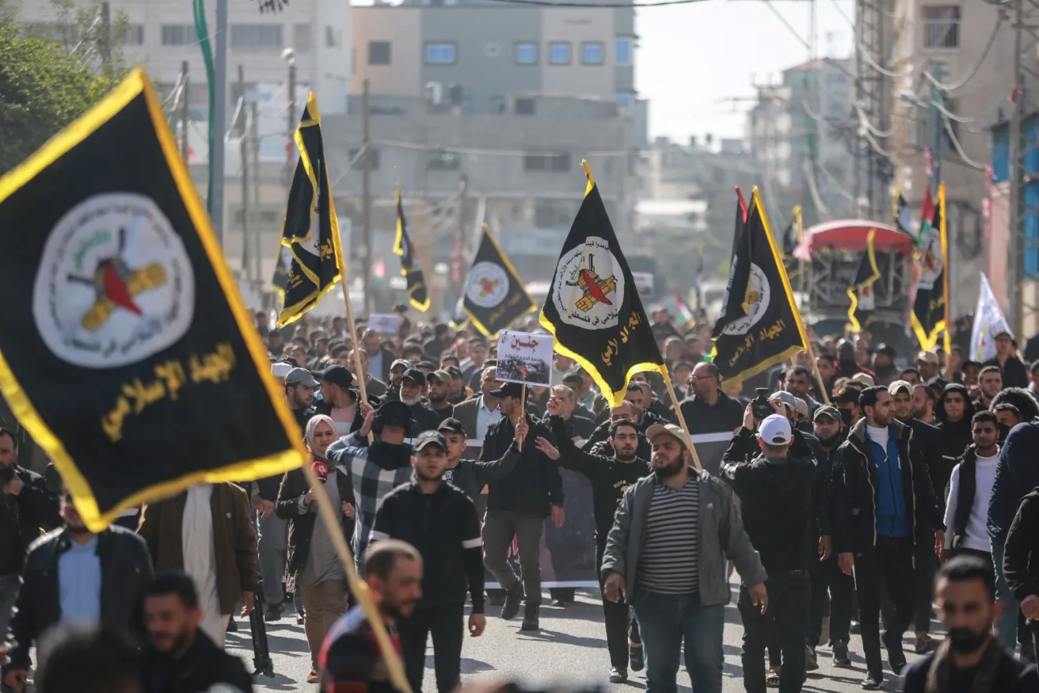 مسيرة في غزة لمؤيدي حركة «الجهاد الإسلامي» (د.ب.أ)