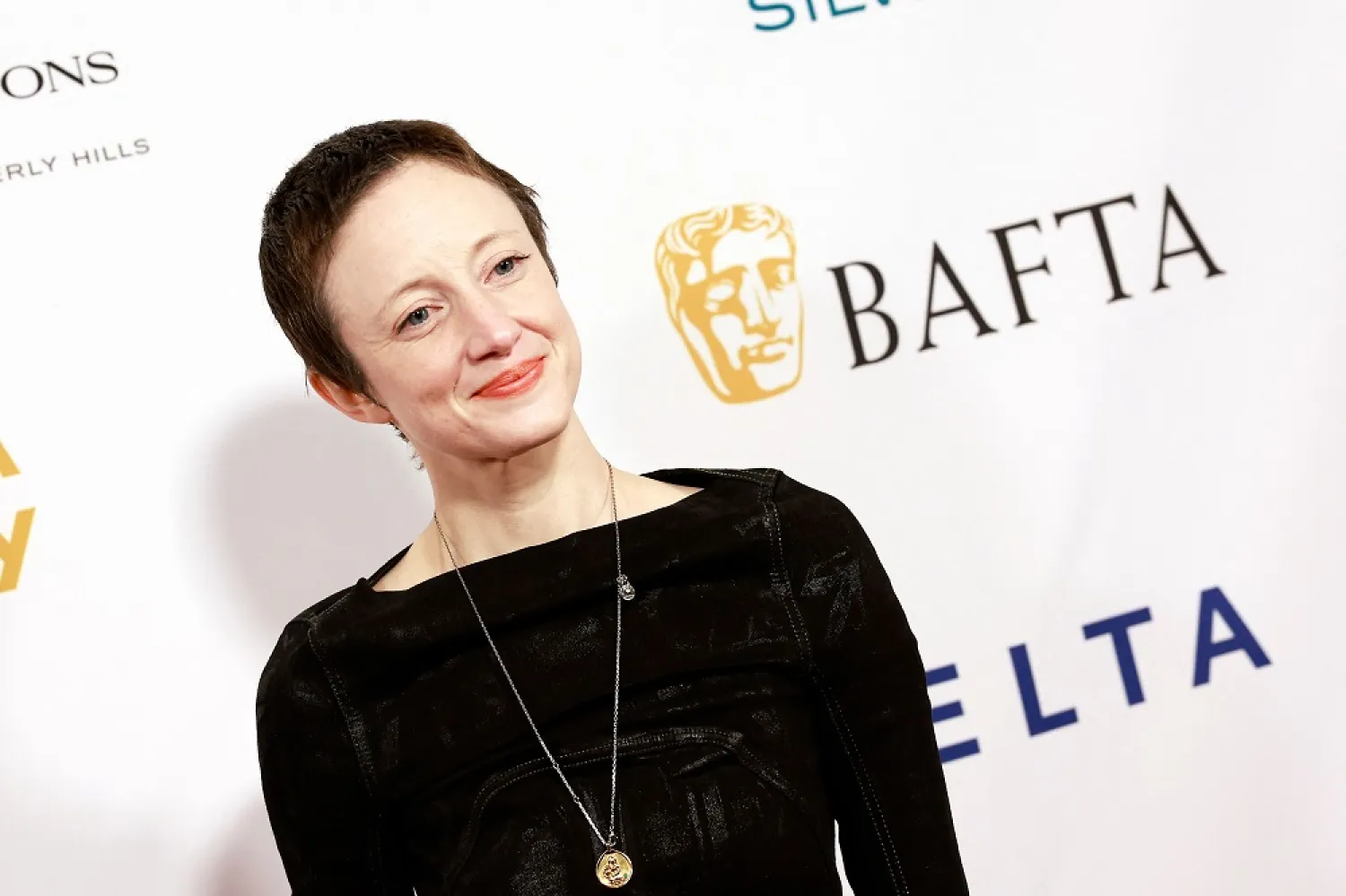 English actress Andrea Riseborough arrives for the BAFTA Tea Party at the Four Seasons Hotel in Los Angeles, California, on January 14, 2023. (AFP)