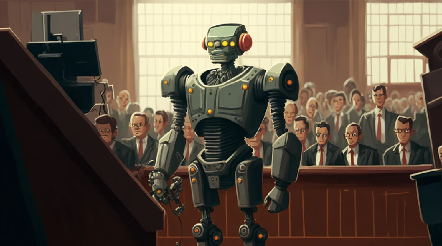 Yapay zekalı hakimler giderek yaygınlaşırken avukatlar da teknolojik ilerlemelerden nasibini alıyor (Independent Türkçe / Midjourney)