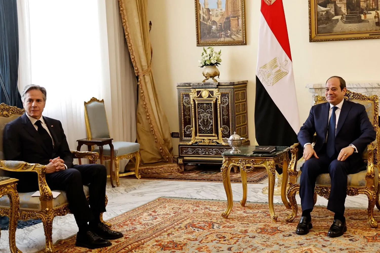 US Secretary of State Antony Blinken meets (L) with Egyptian President Abdel Fattah al-Sisi at al-Ittihadiya presidential palace in Cairo, on January 30, 2023. (AFP)
