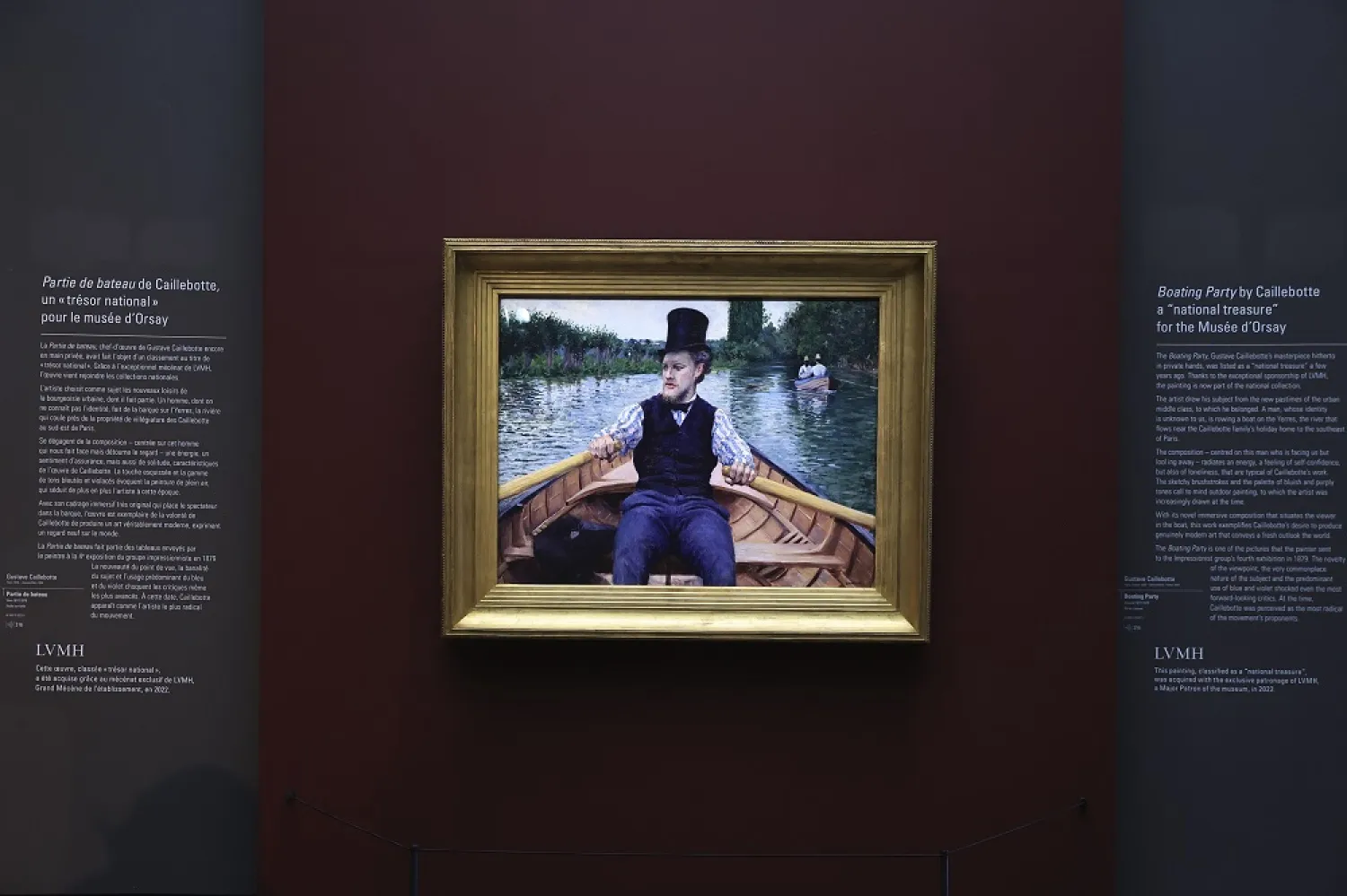 The painting "A Boating Party" by French painter Gustave Caillebotte is displayed at the Orsay Museum, Monday, Jan. 30, 2023 in Paris. (AP)