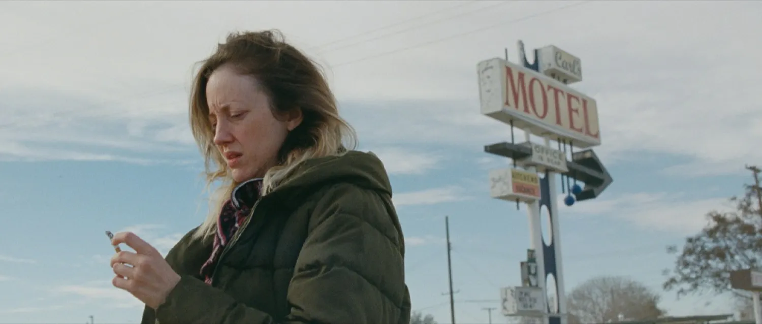 This image released by Momentum Pictures shows Andrea Riseborough in a scene from "To Leslie." (Momentum Pictures via AP)