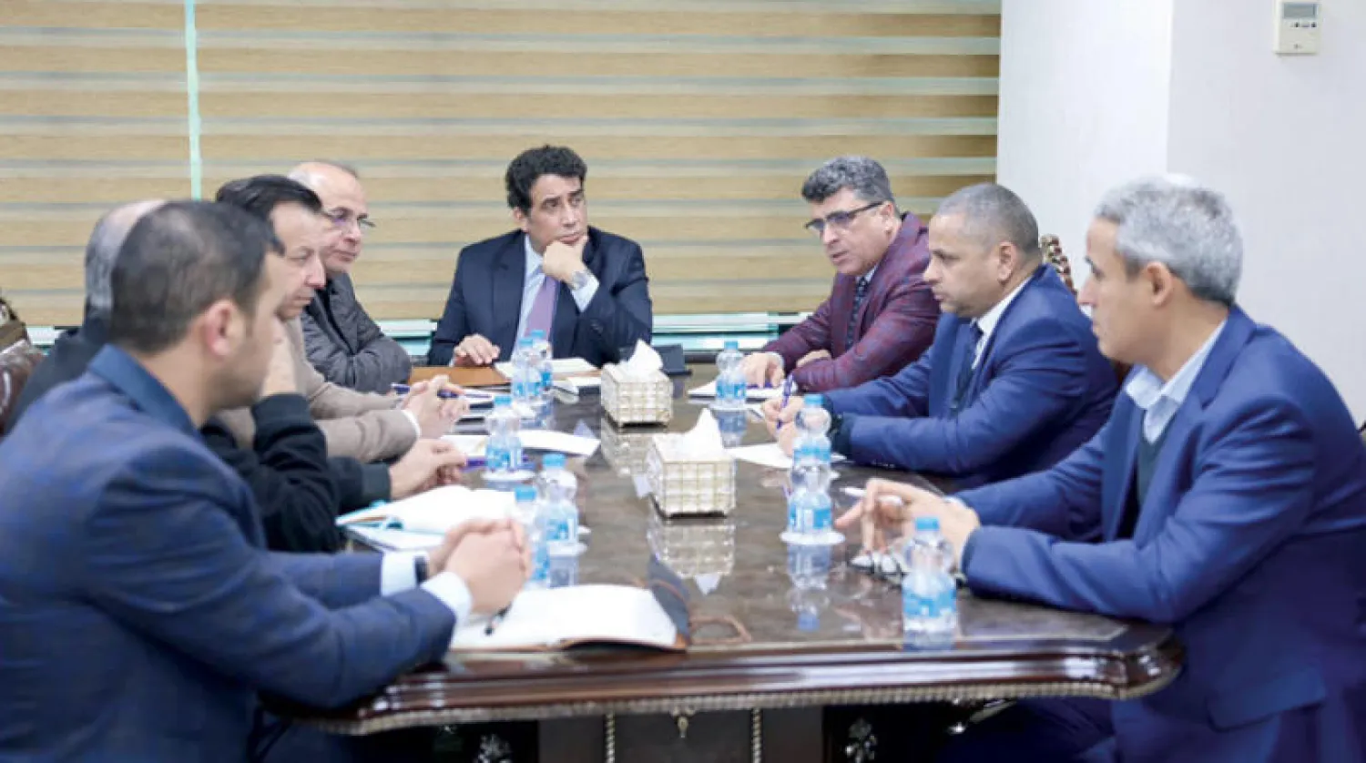 من اجتماع المنفي ونائبه اللافي مع رؤساء ديوان المحاسبة ومؤسسة الاستثمار وشركة الاستثمارات الأفريقية (المجلس الرئاسي)