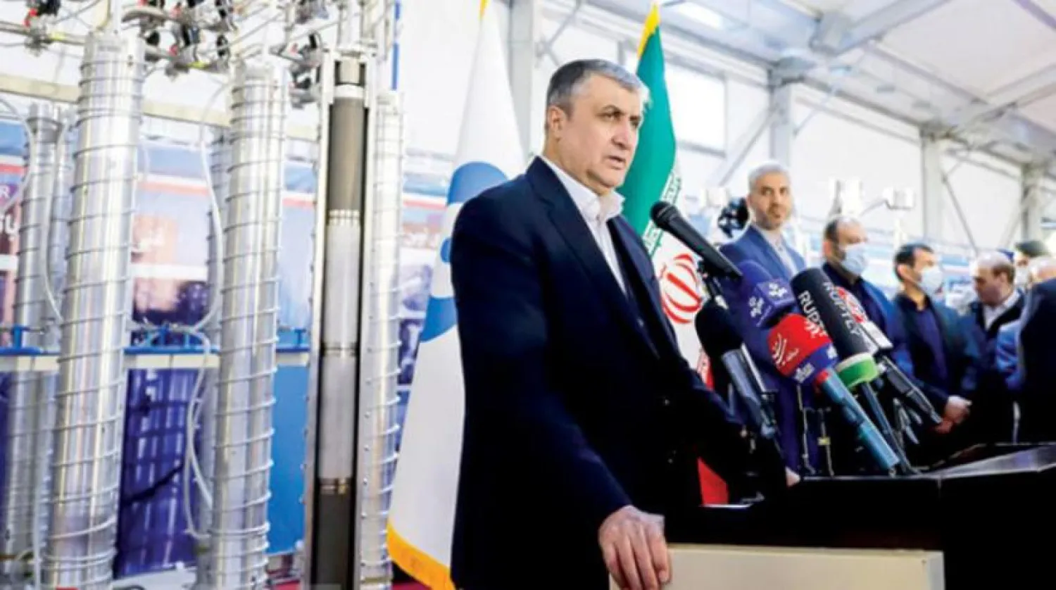 Iran's nuclear chief Mohammad Eslami at a press conference on the sidelines of the opening of an exhibition of the nuclear program in Tehran (Mizan)
