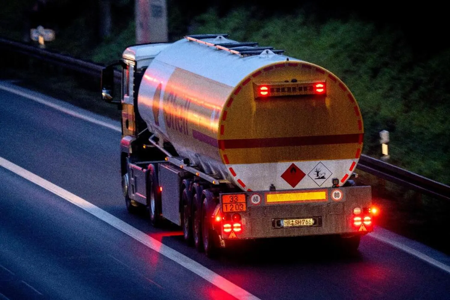 A fuel trucks drives on a highway in Frankfurt, Germany, Friday, Jan. 27, 2023. (AP)