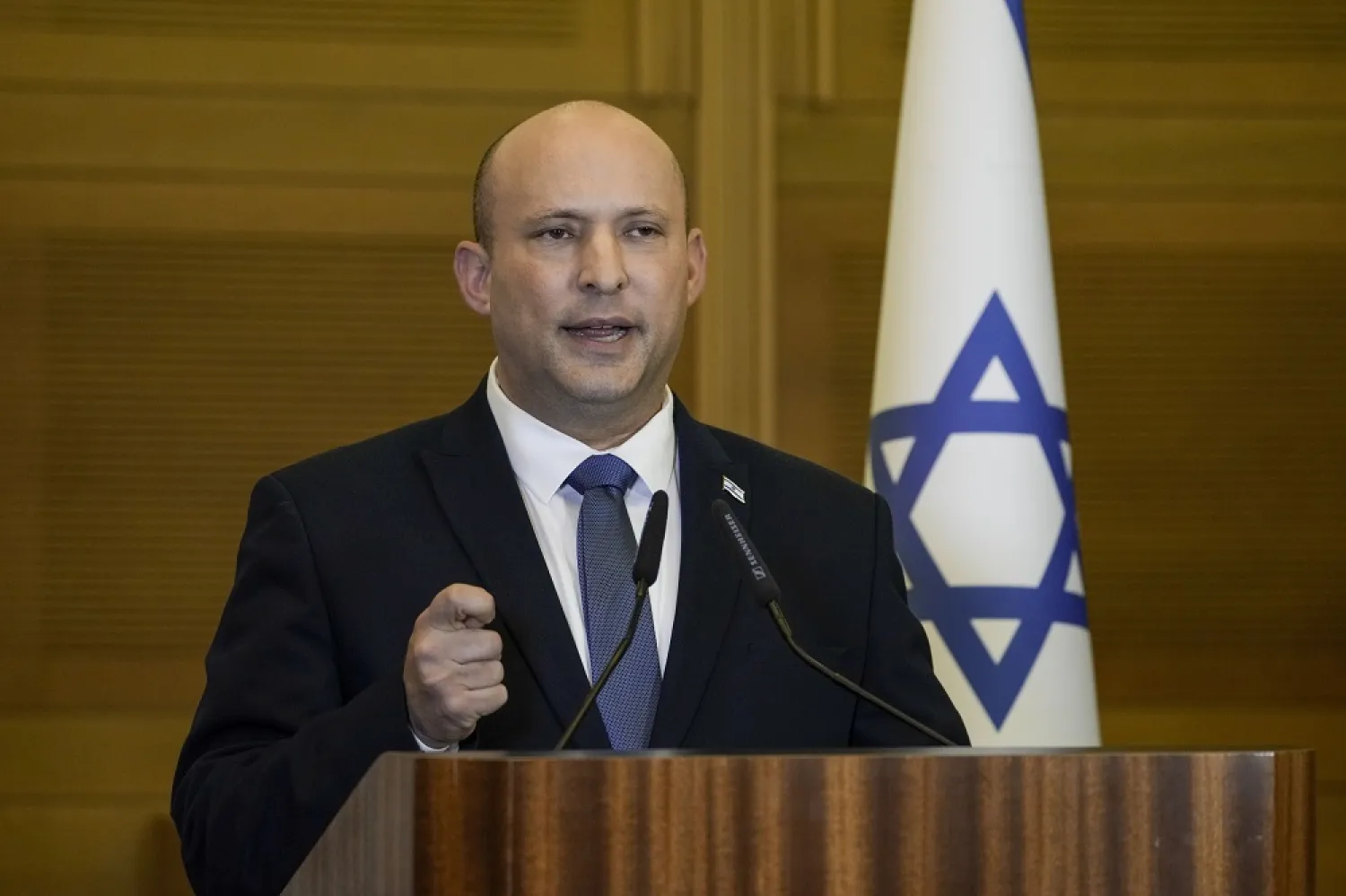 Israeli Prime Minister Naftali Bennett delivers a statement at the Knesset, Israel's parliament, in Jerusalem on June 29, 2022. (AP) 