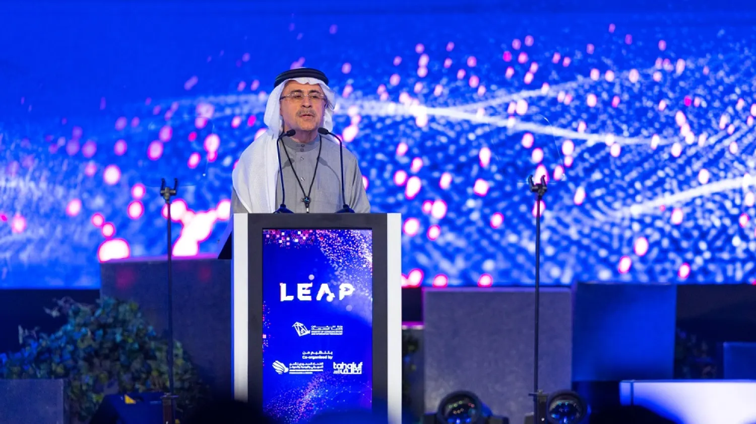 Aramco President and CEO, Amin Nasser, addresses the second edition of LEAP in Riyadh, Saudi Arabia. (Aramco)