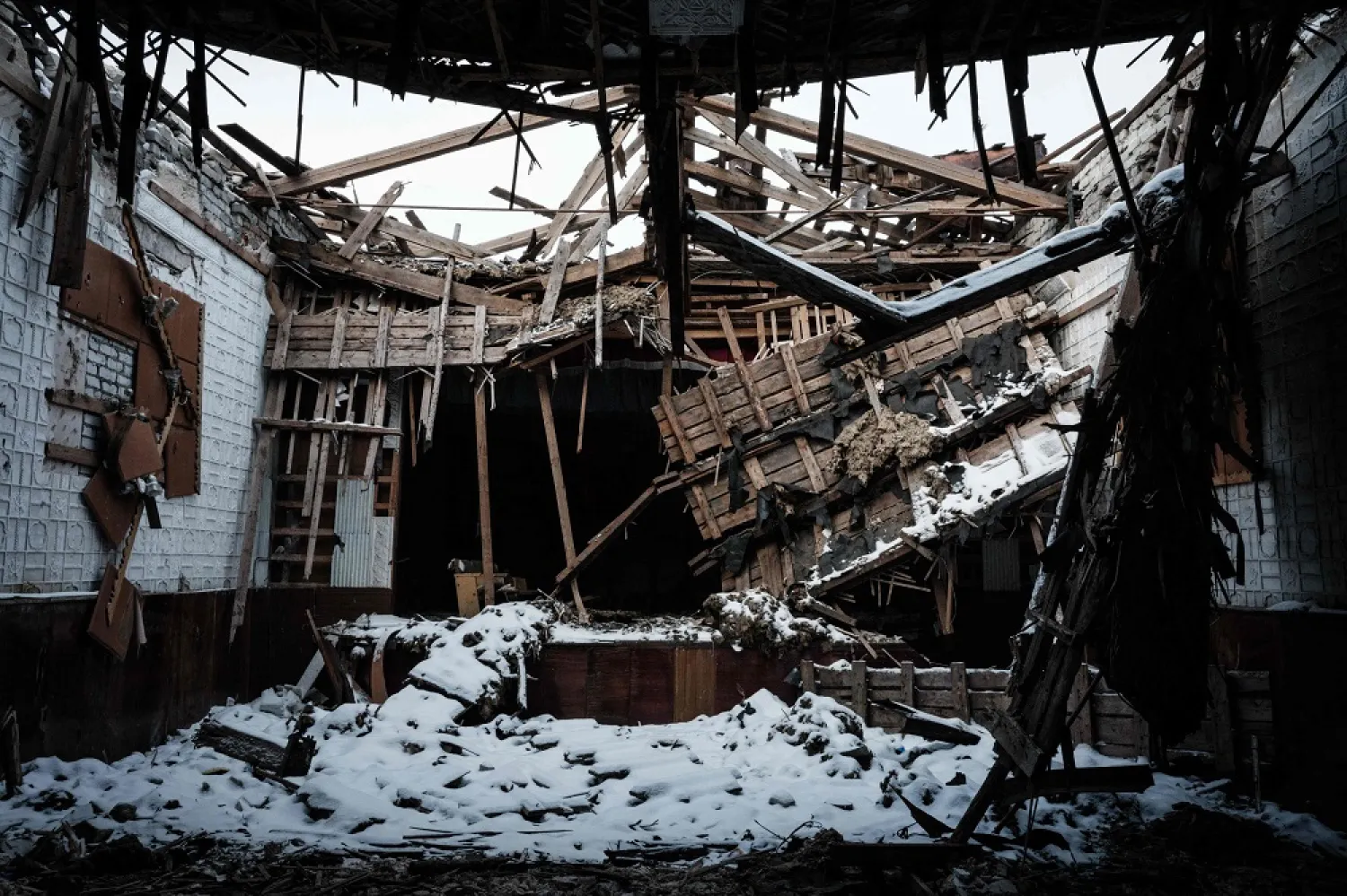 This photograph shows a damaged building by shelling in Zarichne on February 6, 2023, amid the Russian invasion of Ukraine. (AFP)