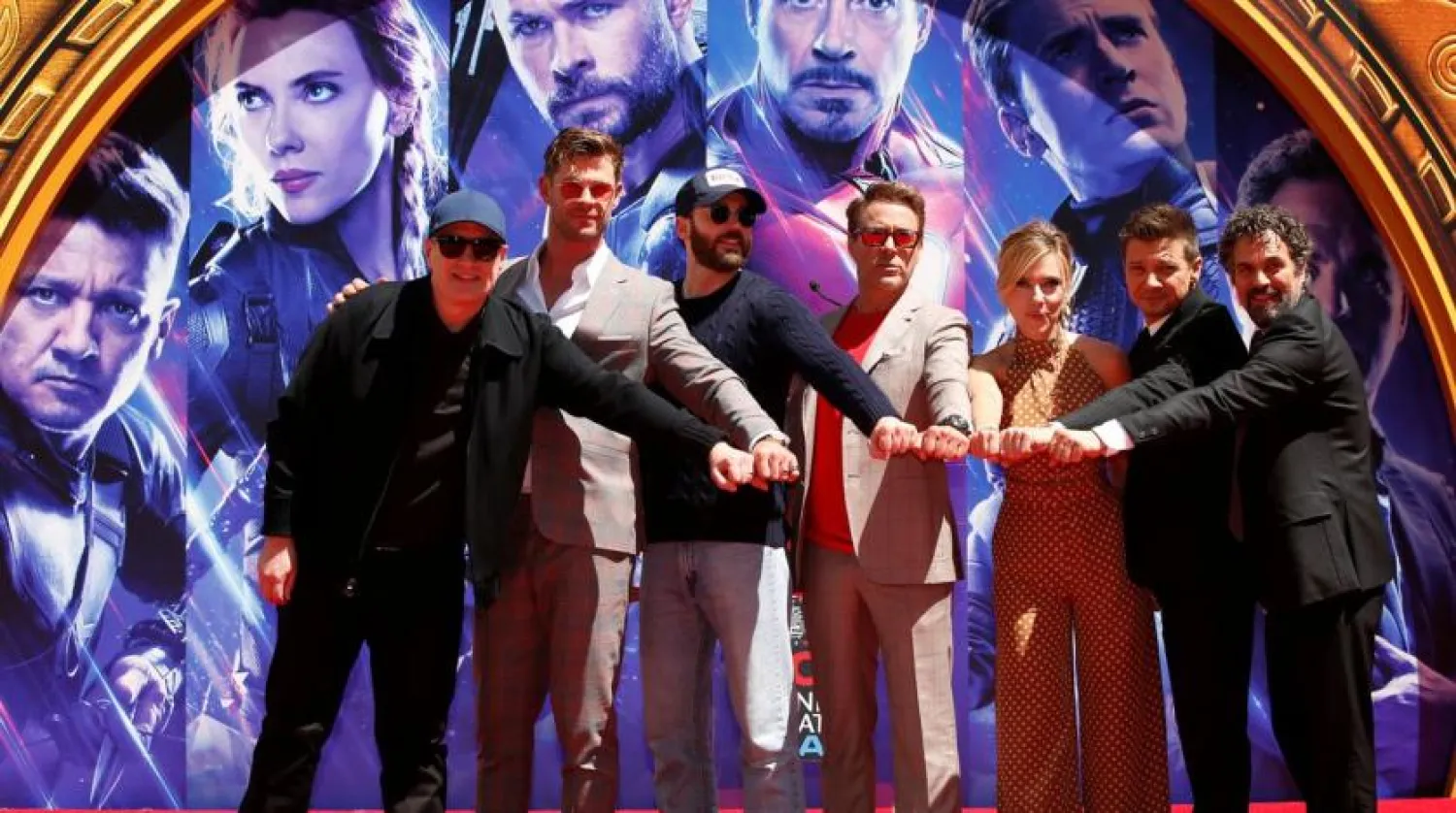 File photo: Actors Robert Downey Jr., Chris Evans, Mark Ruffalo, Chris Hemsworth, Scarlett Johansson, Jeremy Renner and Marvel Studios President Kevin Feige pose for a photo during the handprint ceremony at the TCL Chinese Theater in Hollywood, Los Angeles, California, US April 23, 2019. REUTERS/Mario Anzuoni
