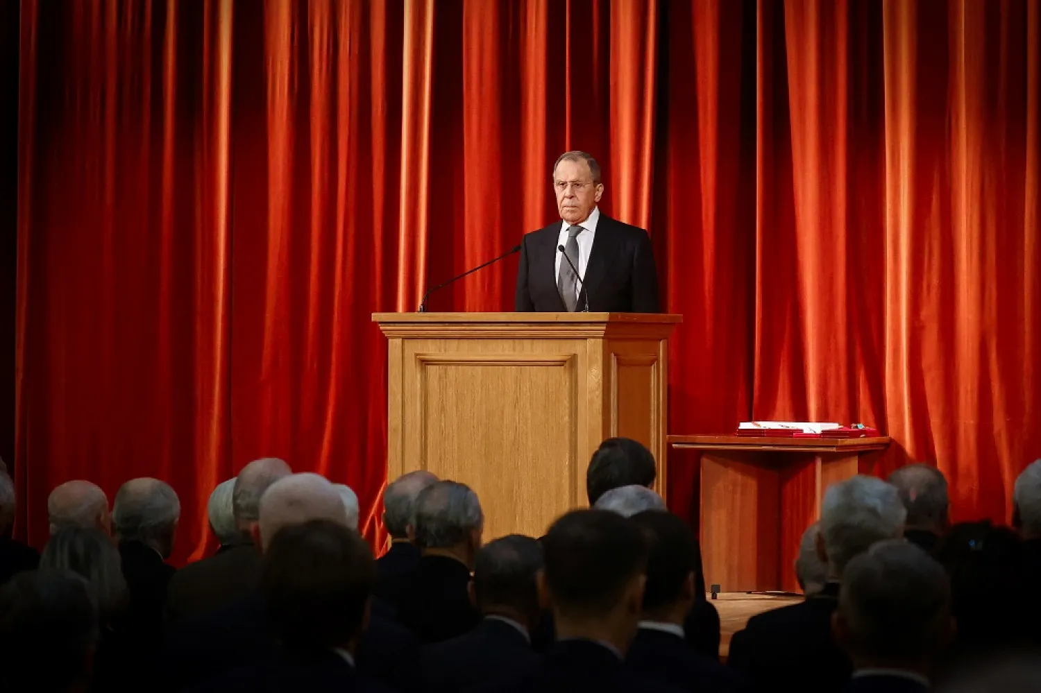 Russian Foreign Minister Sergei Lavrov attends a Foreign Ministry meeting to mark Diplomat's Day, in Moscow, Russia February 10, 2023. (Russian Foreign Ministry/Handout via Reuters)