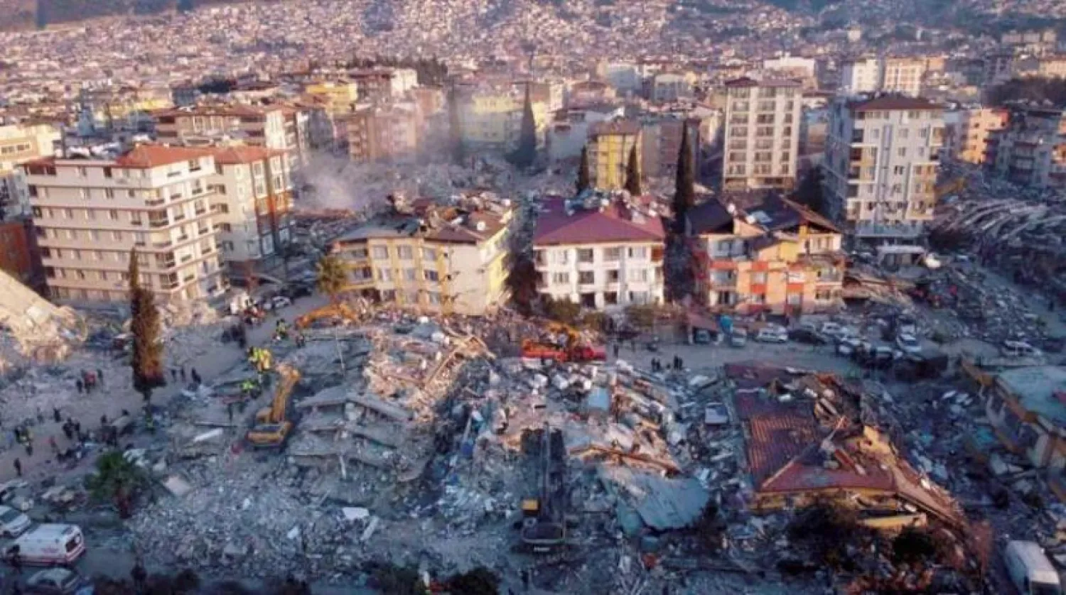 Collapsed buildings in Antakya. (AFP)