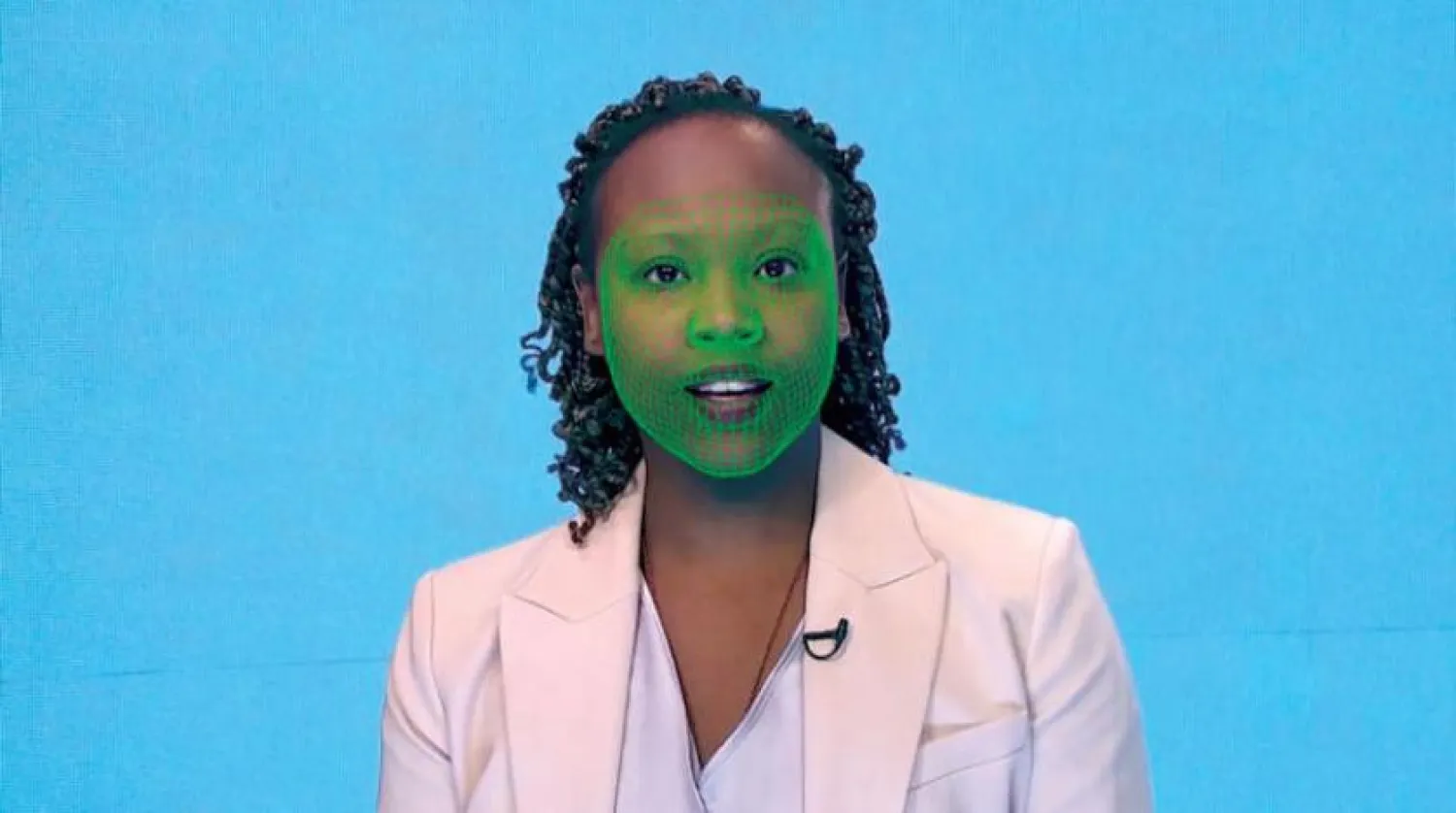 A face covered by a wireframe, which is used to create a deepfake image. Reuters TV, via Reuters