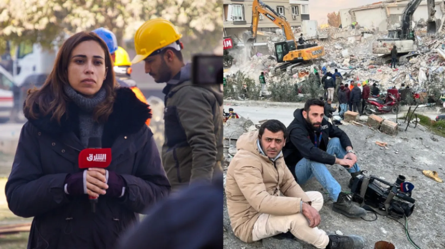 Eş-Şark TV muhabiri Maha Hoteit ve meslektaşı, yaşanan son depreme ilişkin haber yapmanın ‘zor bir görev’ olduğunu söylüyor. (Şarku’l Avsat)