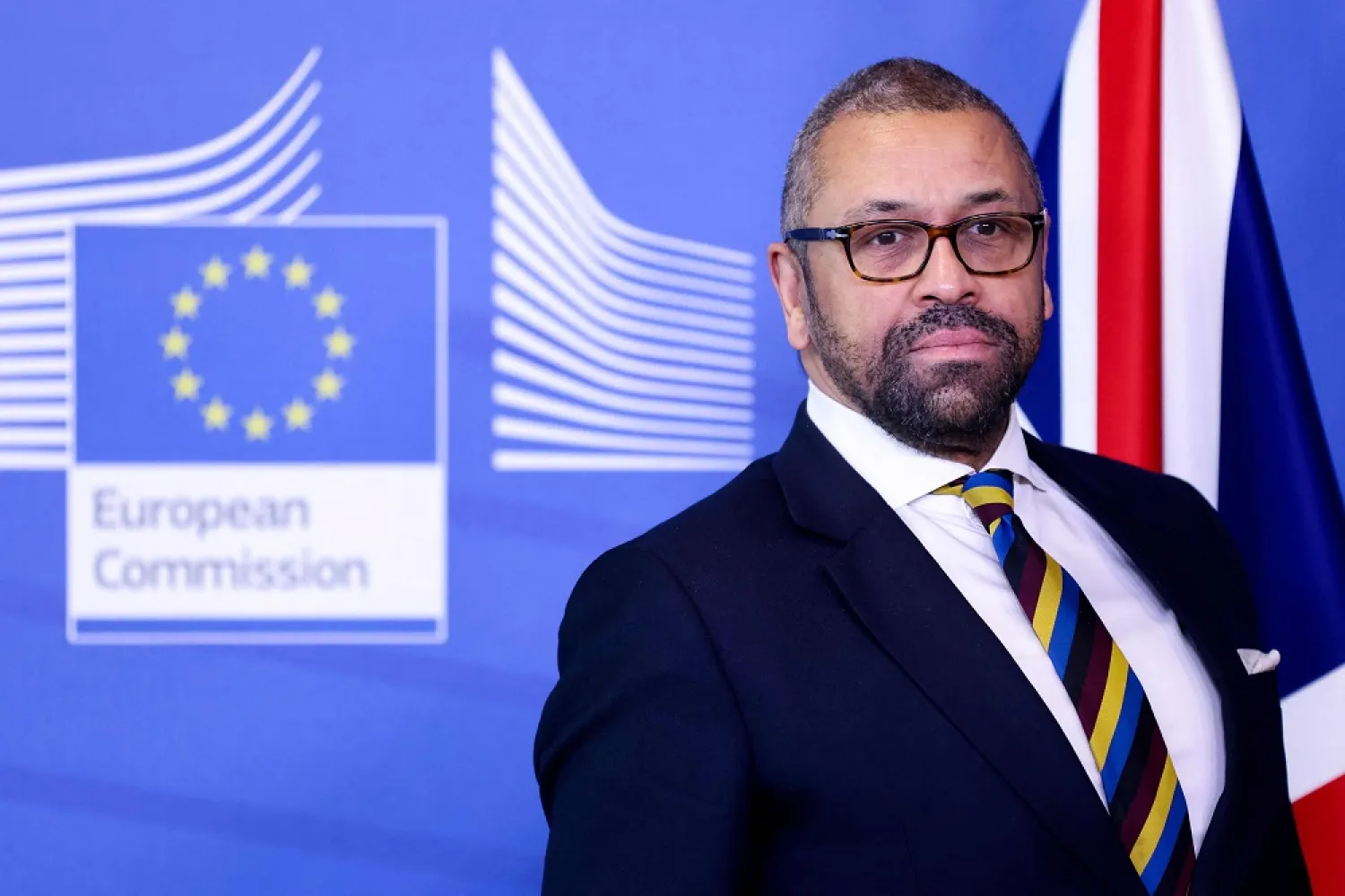 Britain's Foreign Secretary James Cleverly arrives for a meeting with European Commission vice-president at the EU headquarters in Brussels on February 17, 2023. (AFP) 