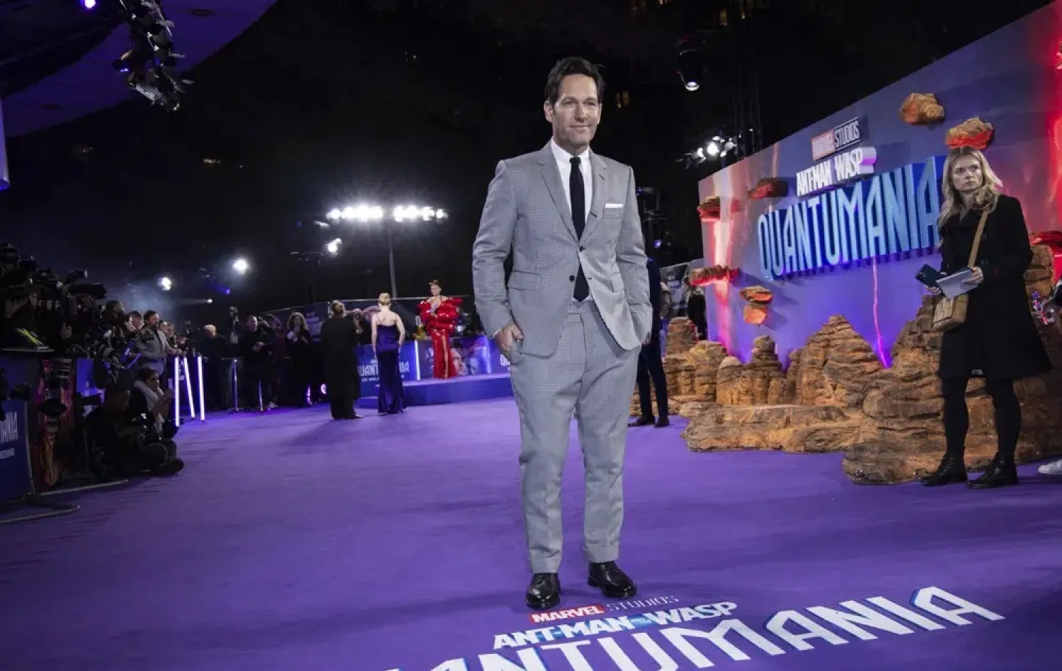 Paul Rudd poses for photographers upon arrival for the premiere of the film 'Ant-Man and the Wasp: Quantumania' in London, Thursday, Feb. 16, 2023. (AP)
