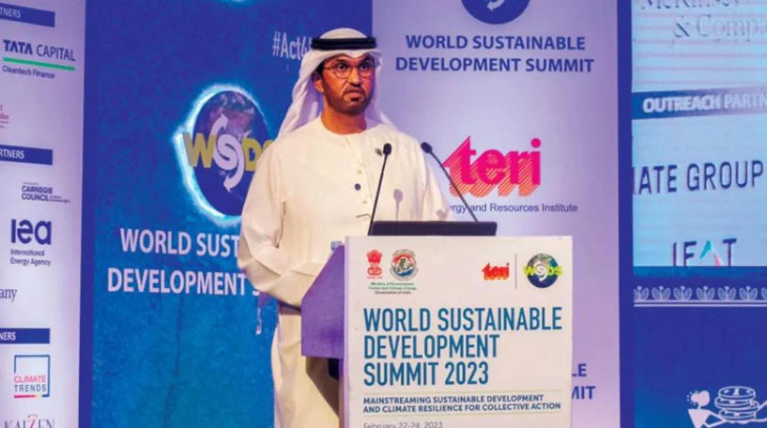 Al Jaber speaking at the World Sustainable Development Summit in New Delhi. (WAM)

