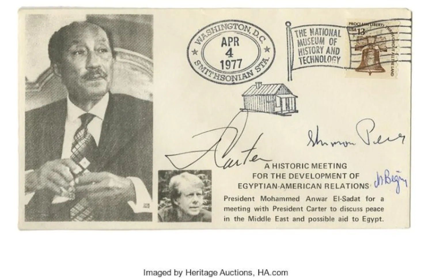 صورة السادات على ظرف رسالة بيعت بمبلغ 507.88 دولار