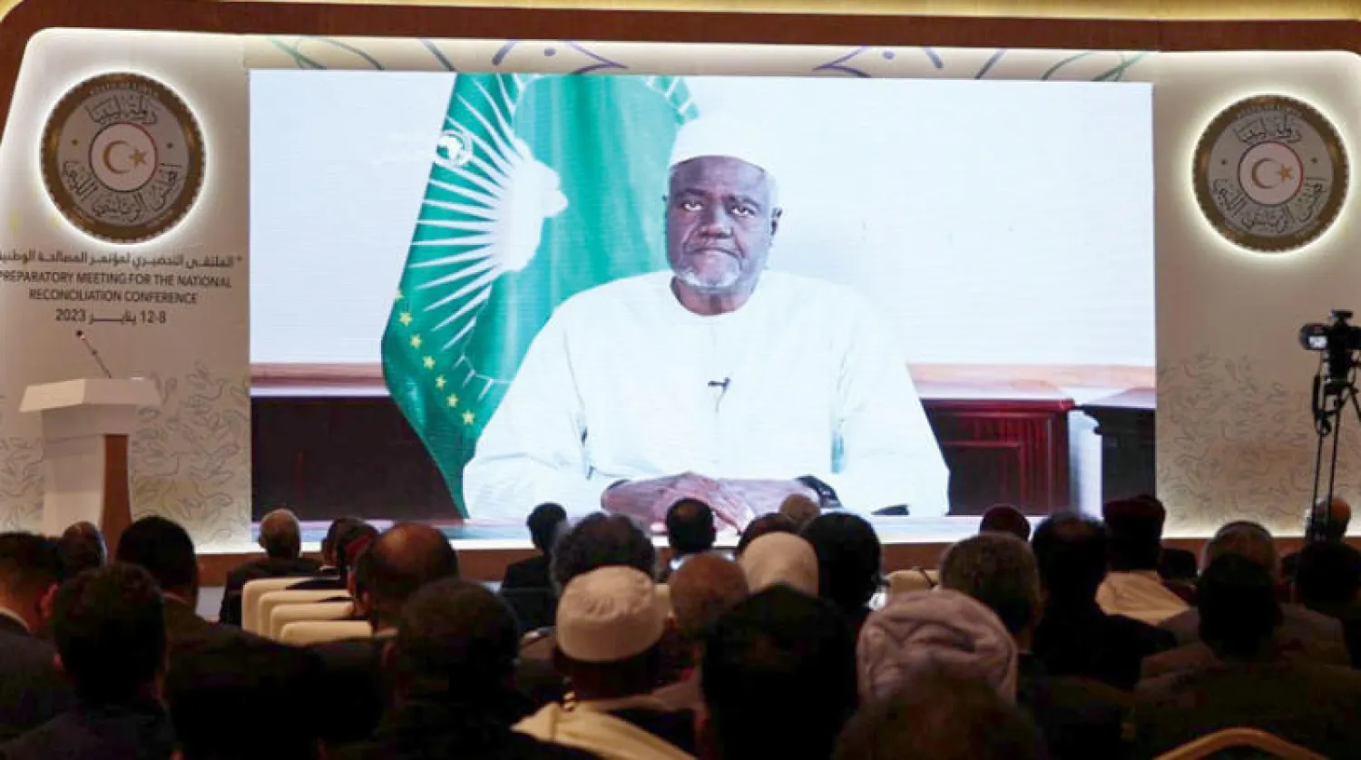 موسى فقي رئيس مفوضية الاتحاد الأفريقي خلال كلمته بمؤتمر تحضيري للمصالحة الوطنية في ليبيا الشهر الماضي (المجلس الرئاسي)