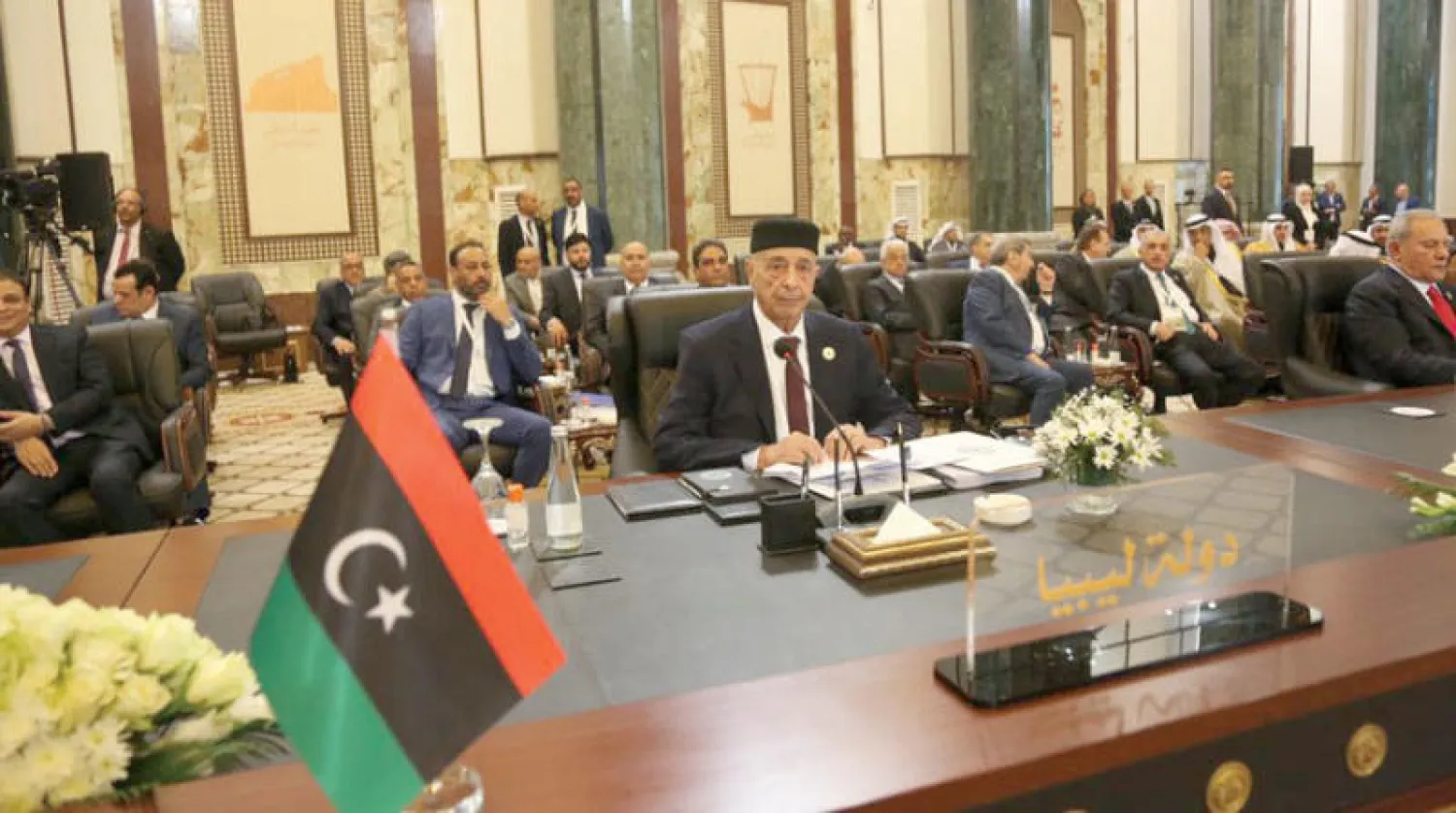 عقيلة صالح خلال مؤتمر اتحاد البرلمان العربي (المركز الإعلامي لصالح)