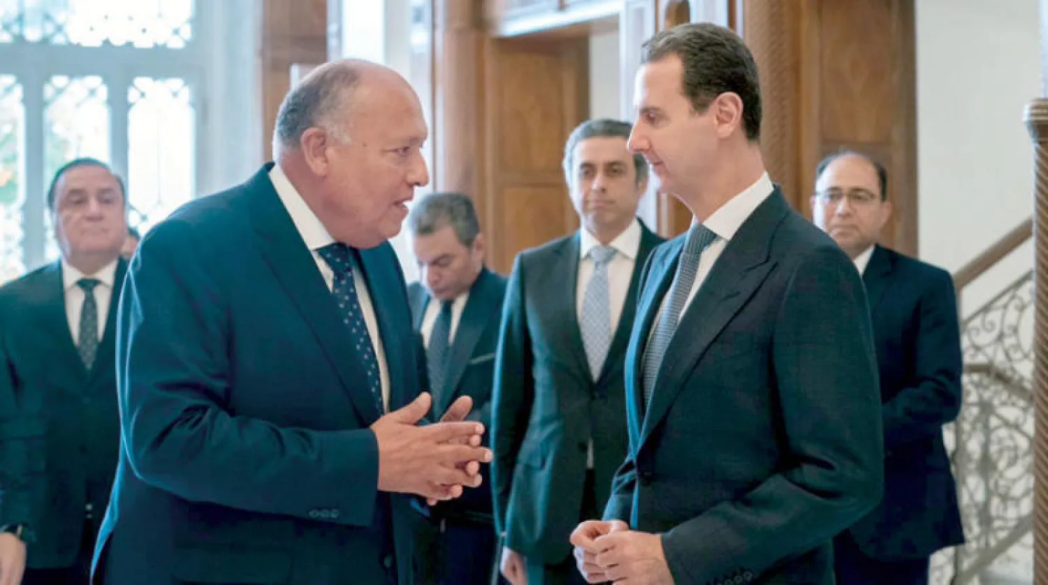وزير الخارجية المصري سامح شكري زار دمشق يوم الاثنين والتقى الرئيس الأسد (وزارة الخارجية المصرية / إ.ب.أ)