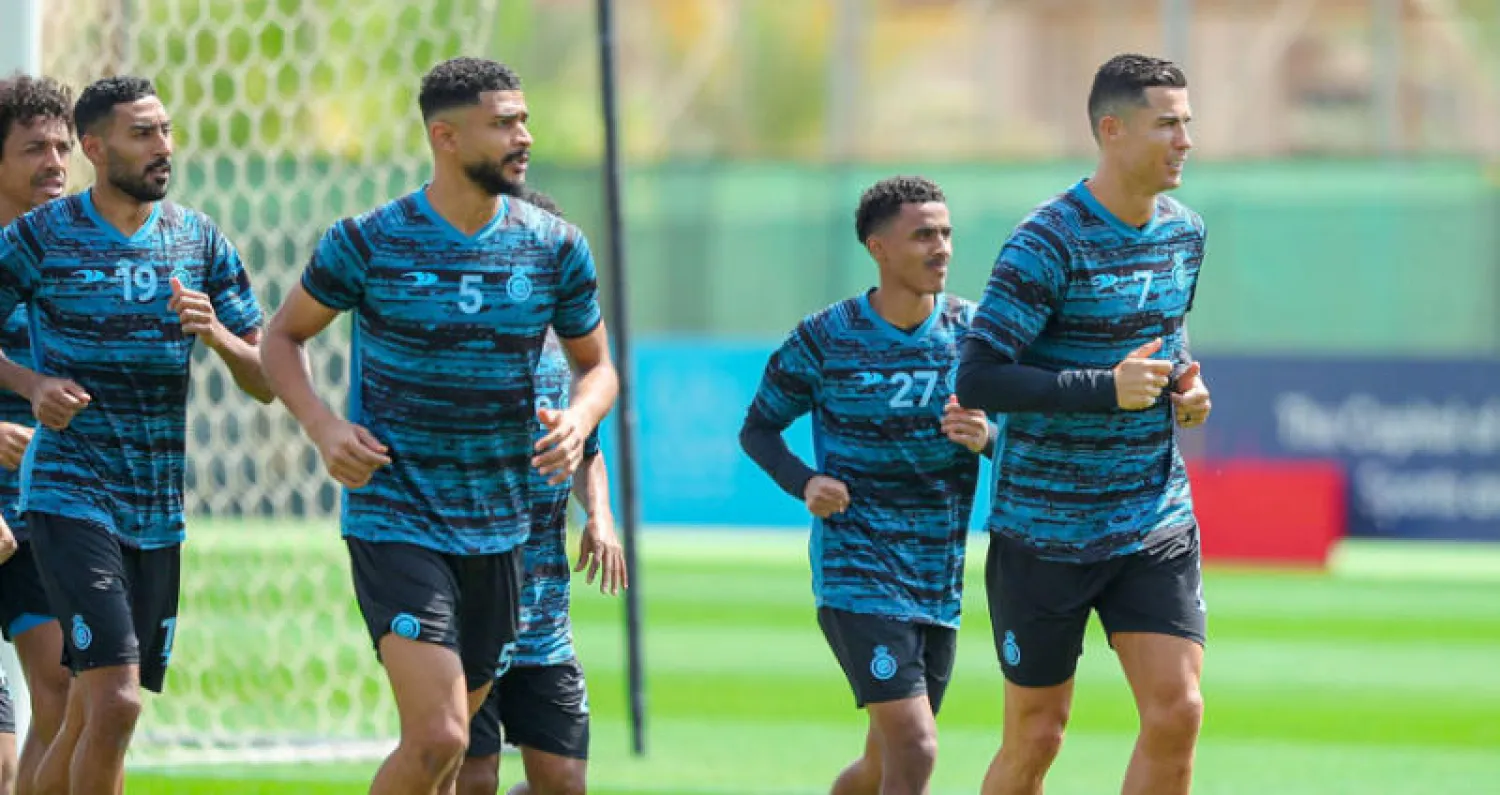رونالدو خلال تدريبات النصر أمس (الموقع الرسمي لنادي النصر)