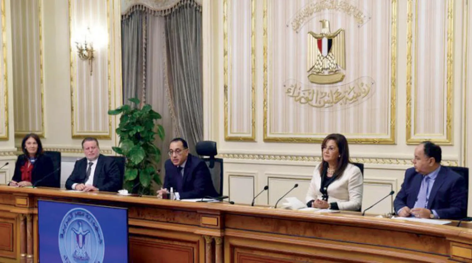 مؤتمر صحافي للحكومة المصرية في وقت سابق لإعلان إجراءات الحماية الاجتماعية (رئاسة الوزراء المصرية)