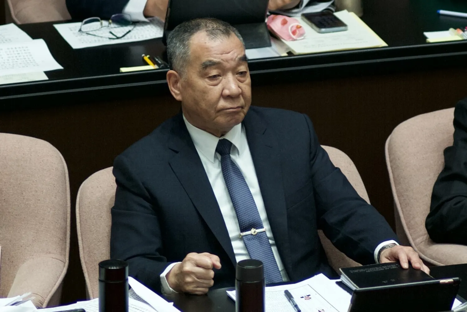Taiwan Defense Minister Chiu Kuo-cheng attends the annual Legislative Yuan at Parliament in Taipei on February 24, 2023. (AFP)