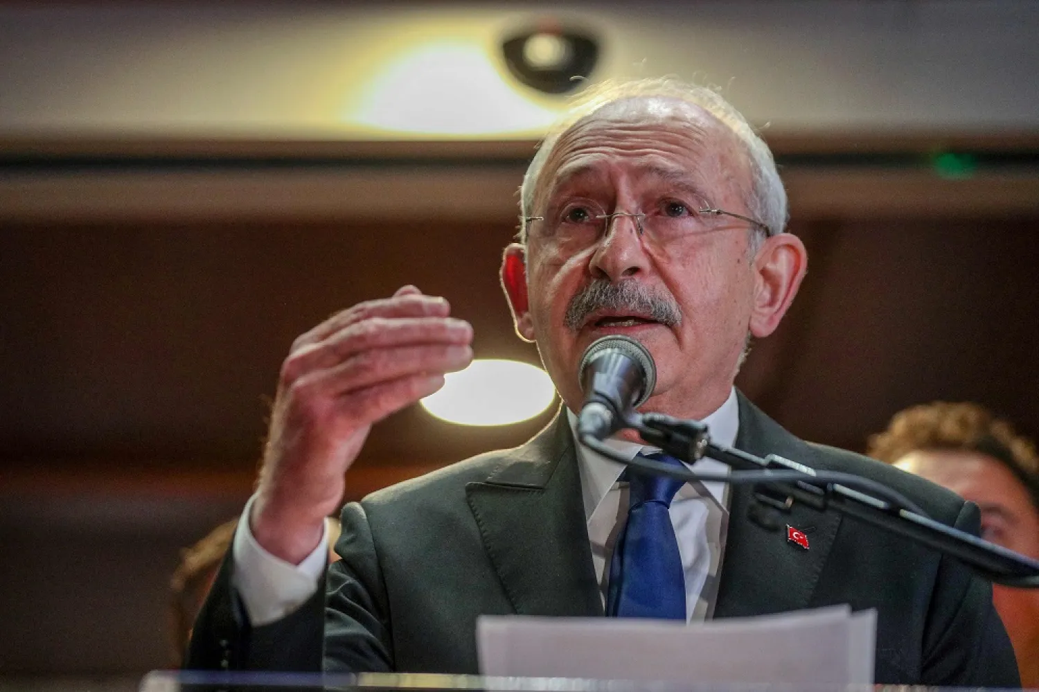 This handout picture released by the Press Office of Türkiye's Republican People's Party (CHP) shows Kemal Kilicdaroglu leader of the Republican People party CHP speaking after he was confirmed as the Turkish opposition's joint candidate to run against President Recep Tayyip Erdogan in Türkiye's presidential elections in May, in Ankara, on March 6, 2023. (Republican People's Party (CHP) Press Service / AFP) 