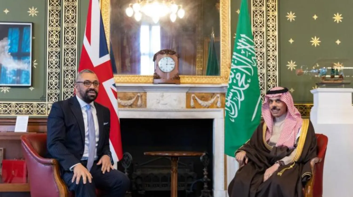 Prince Faisal bin Farhan and the British foreign minister meet in London. SPA