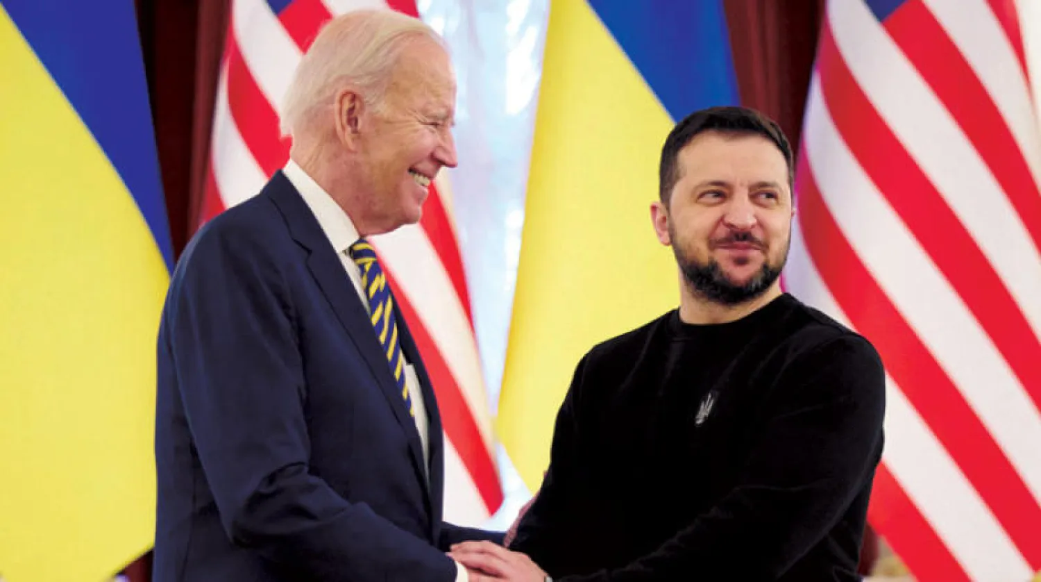 أعطى بايدن خلال زيارته المفاجئة إلى كييف في الذكرى السنوية الأولى للحرب في أوكرانيا الانطباع بأنه يدعم بقوة القضية الأوكرانية (إ.ب.أ)
