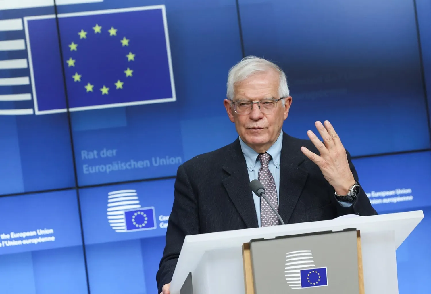 High Representative of the European Union for Foreign Affairs and Security Policy Josep Borrell attends a news conference after Russia's invasion of Ukraine, in Brussels, Belgium, February 28, 2022. (Reuters)