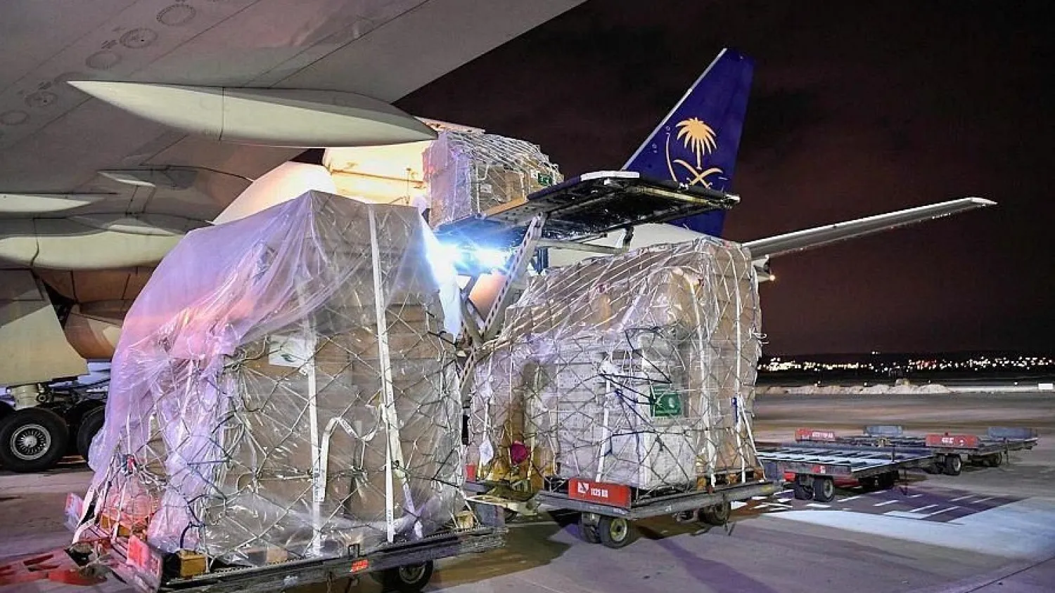 The aid is part of the Saudi relief airlift dispatched by the King Salman Humanitarian Aid and Relief Center. SPA