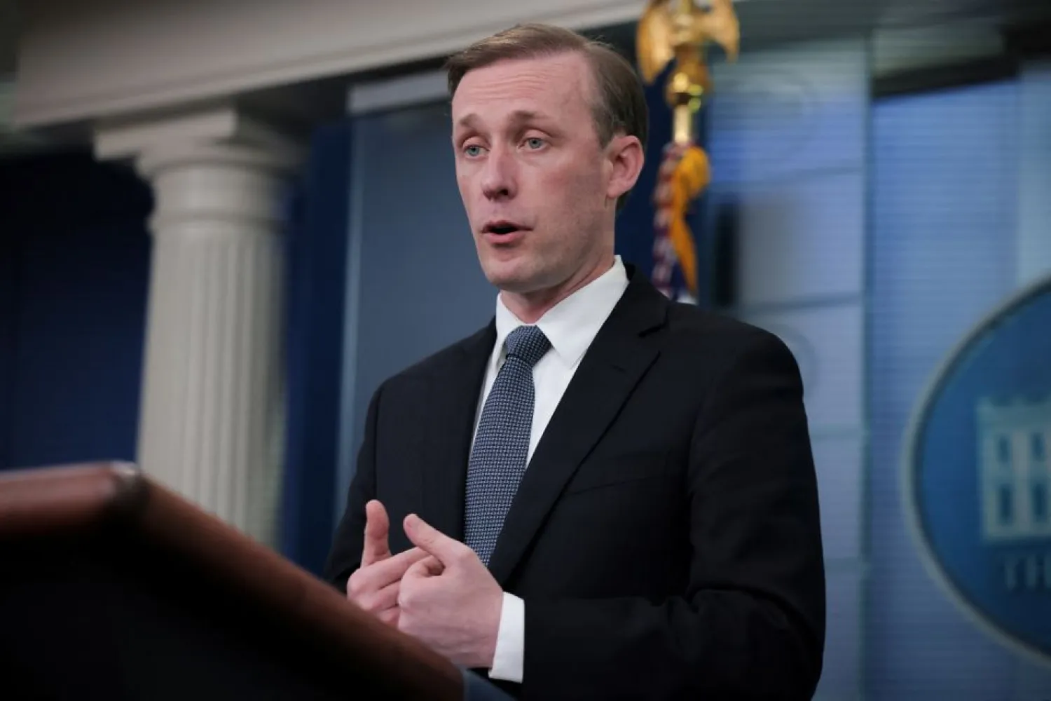 National Security Adviser Jake Sullivan answers questions at the White House in Washington, US, May 18, 2022. REUTERS/Evelyn Hockstein