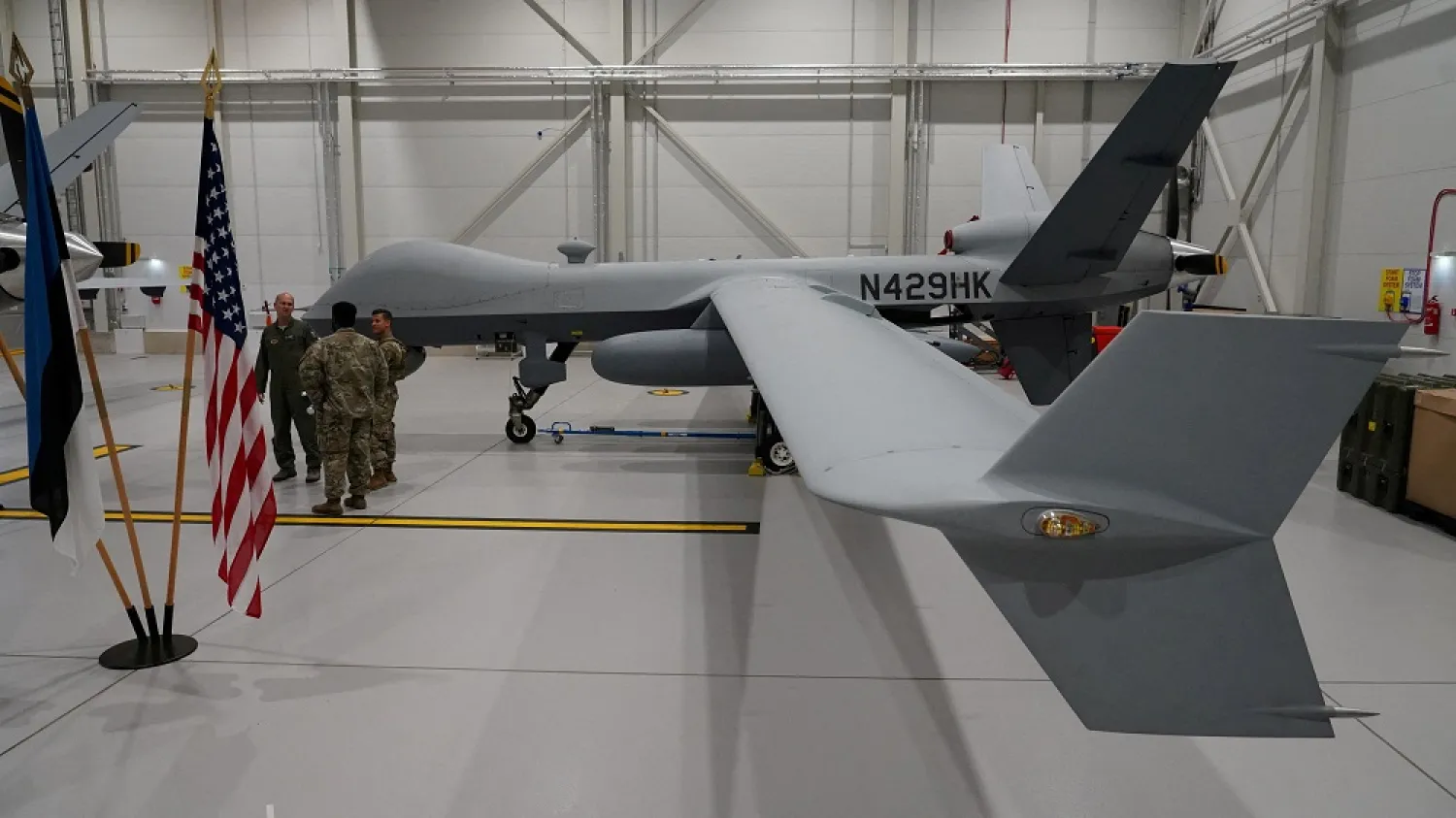 A US Air Force MQ-9 Reaper drone sits in a hanger at Amari Air Base, Estonia, July 1, 2020. (Reuters)
