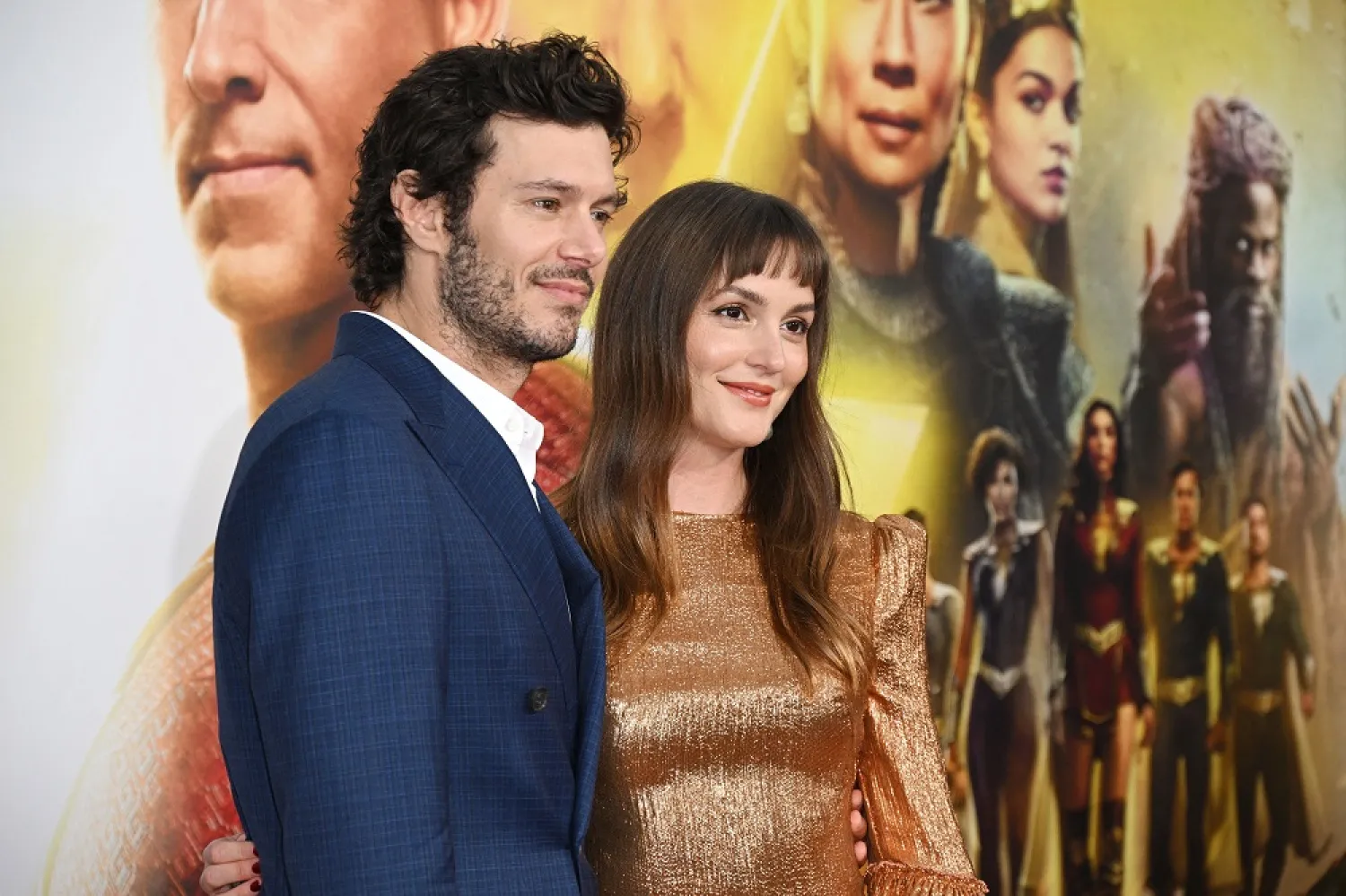  US actors Adam Brody (L) and Leighton Meester attend the world premiere of "Shazam! Fury of the Gods" at the Regency Village Theatre in Los Angeles, California, on March 14, 2023. (AFP) 