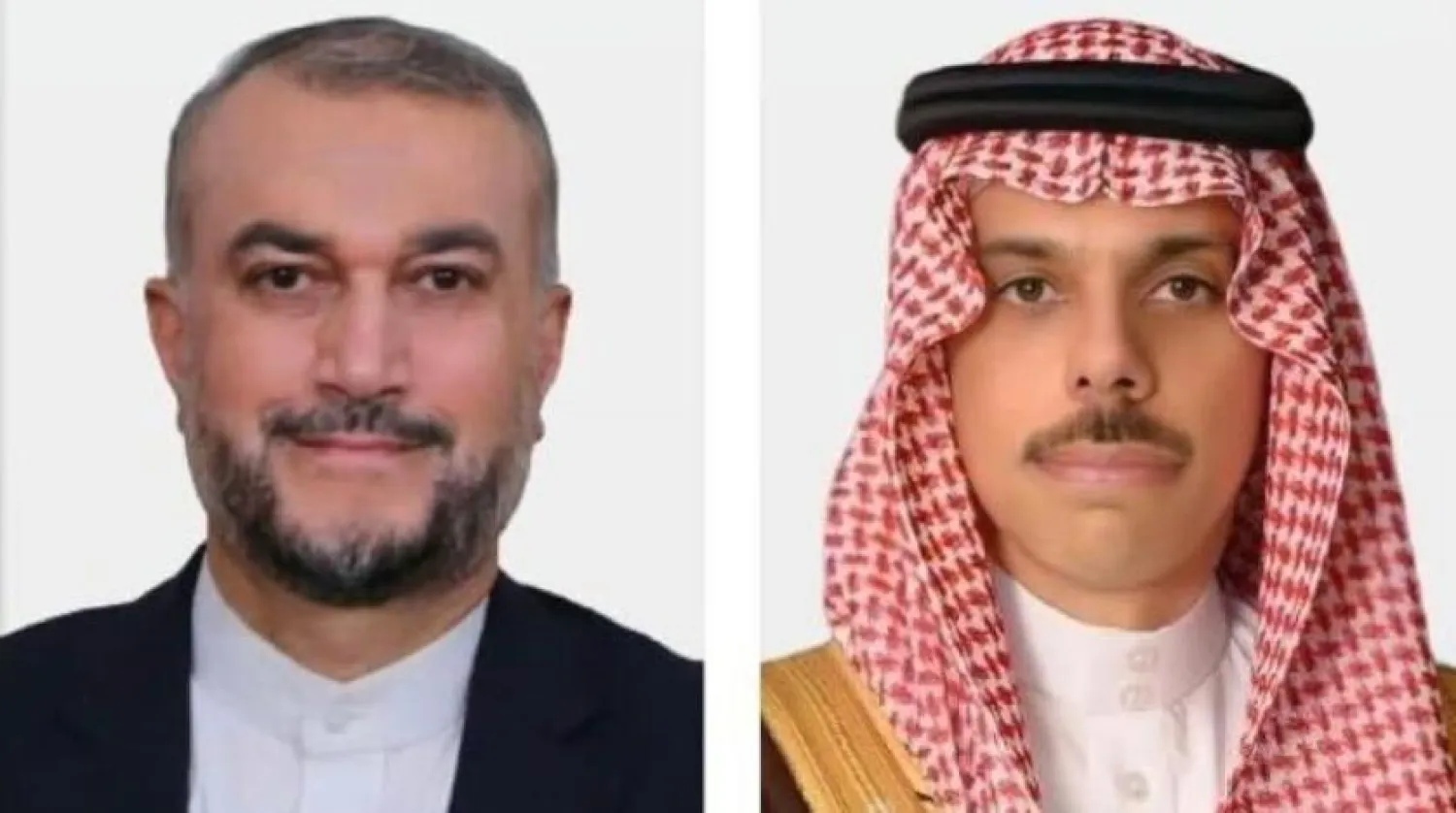 Saudi Foreign Minister Prince Faisal bin Farhan bin Abdullah and his Iranian counterpart, Hossein Amirabdollahian. (Saudi Foreign Ministry)
