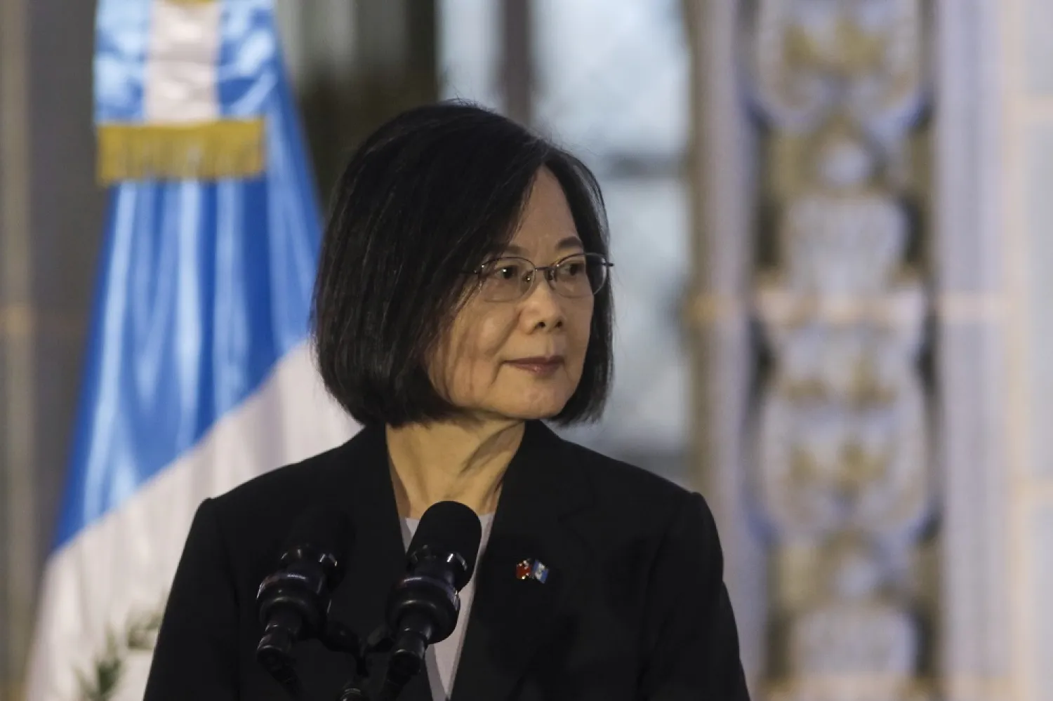 31 March 2023, Guatemala, Guatemala City: Taiwan's President Tsai Ing-wen speaks during a joint press conference with Guatemala's President Alejandro Giammattei (not pictured) at the National Palace. (dpa)