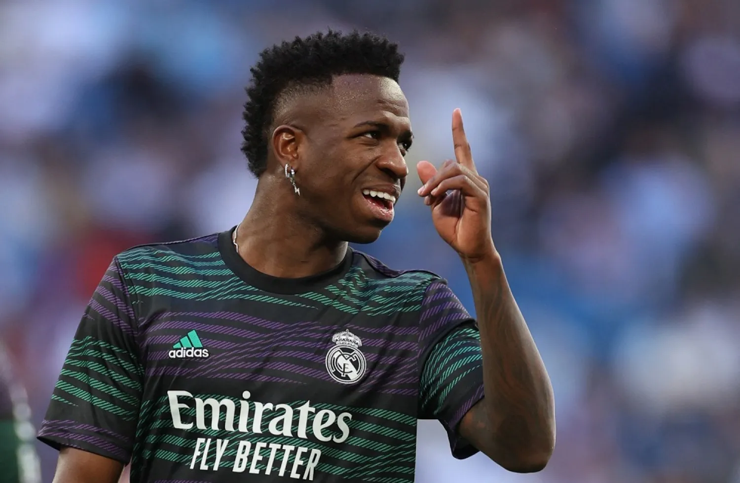 Football - LaLiga - Real Madrid v Real Valladolid - Santiago Bernabeu, Madrid, Spain - April 2, 2023 Real Madrid's Vinícius Júnior during the warm up before the match. (Reuters)