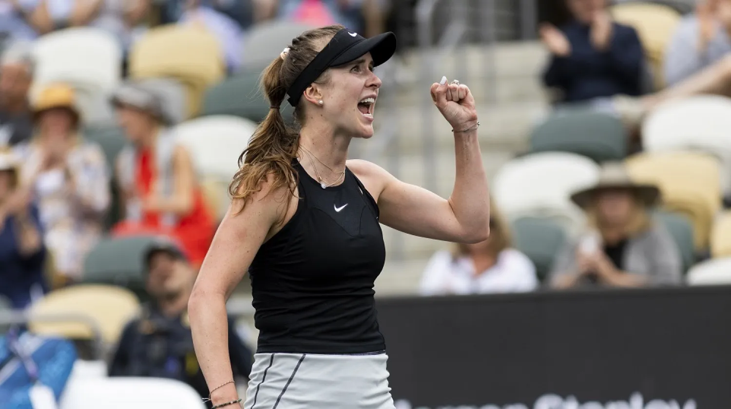 Elina Svitolina, of Ukraine, reacts after a shot against Yulia Putintseva, of Kazakhstan, during action at the Charleston Open tennis tournament in Charleston, S.C., Monday, April 3, 2023. (AP)