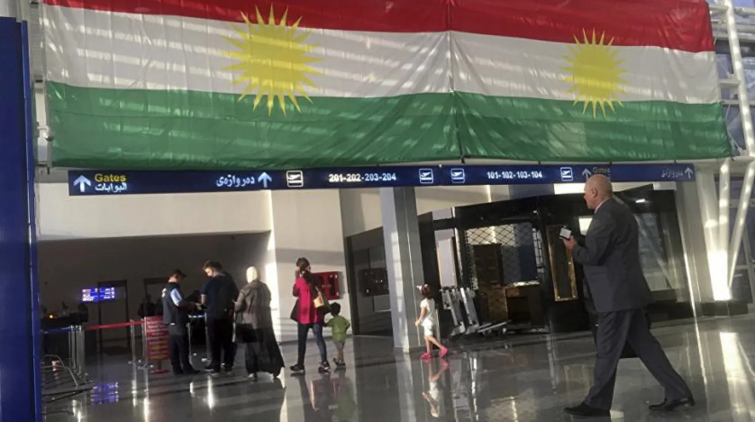 The airspace was closed Tuesday to flights taking off from and landing at Sulaymaniyah International Airport (AP)