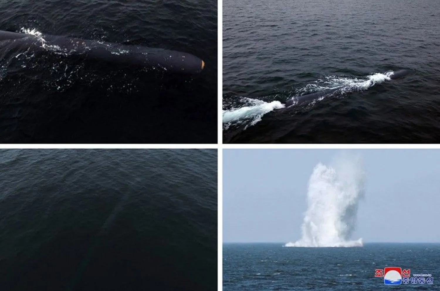 This undated picture taken from the period of April 4 to 7, 2023 and released by North Korea's official Korean Central News Agency (KCNA) on April 8 shows an underwater strategic weapon system submerging in the East Sea, also known as the Sea of Japan. (Photo by KCNA VIA KNS / AFP)