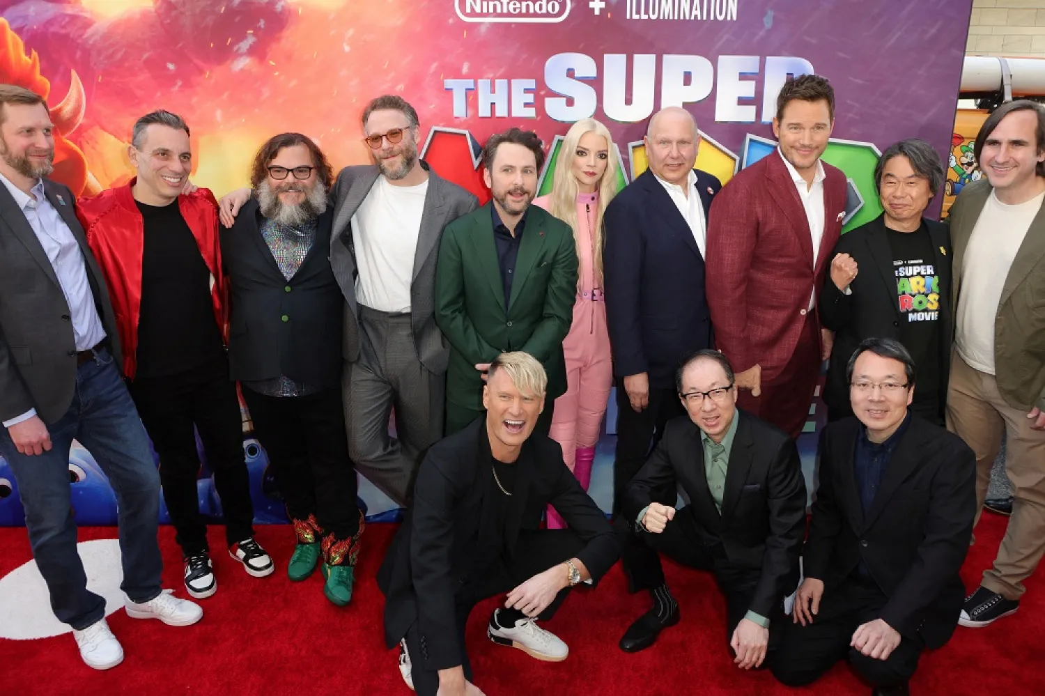 Sebastian Maniscalco, Jack Black, Seth Rogen, Charlie Day, Anna Taylor-Joy, Chris Meledandri, Anya Taylor-Joy, Chris Pratt and Shigeru Miyamoto and others attend the premiere of Universal Pictures' "The Super Mario Bros." at Regal LA Live, in Los Angeles, California, US, April 1, 2023. (Reuters)