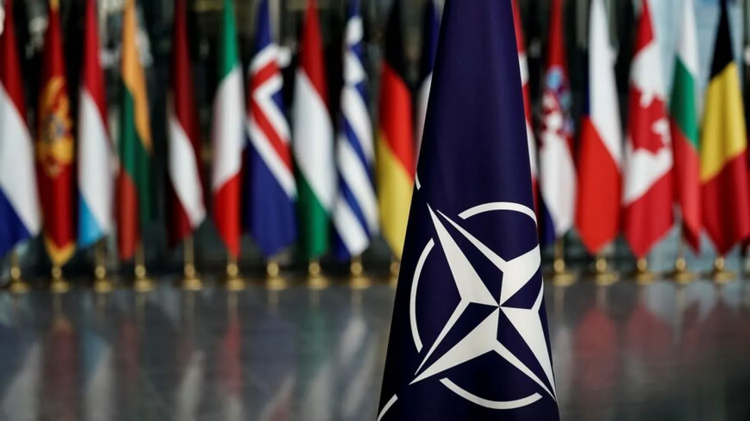 A picture taken on Nov. 20, 2019, shows a NATO flag at the NATO headquarters in Brussels during a NATO foreign ministers summit. (AFP via Getty Images)
