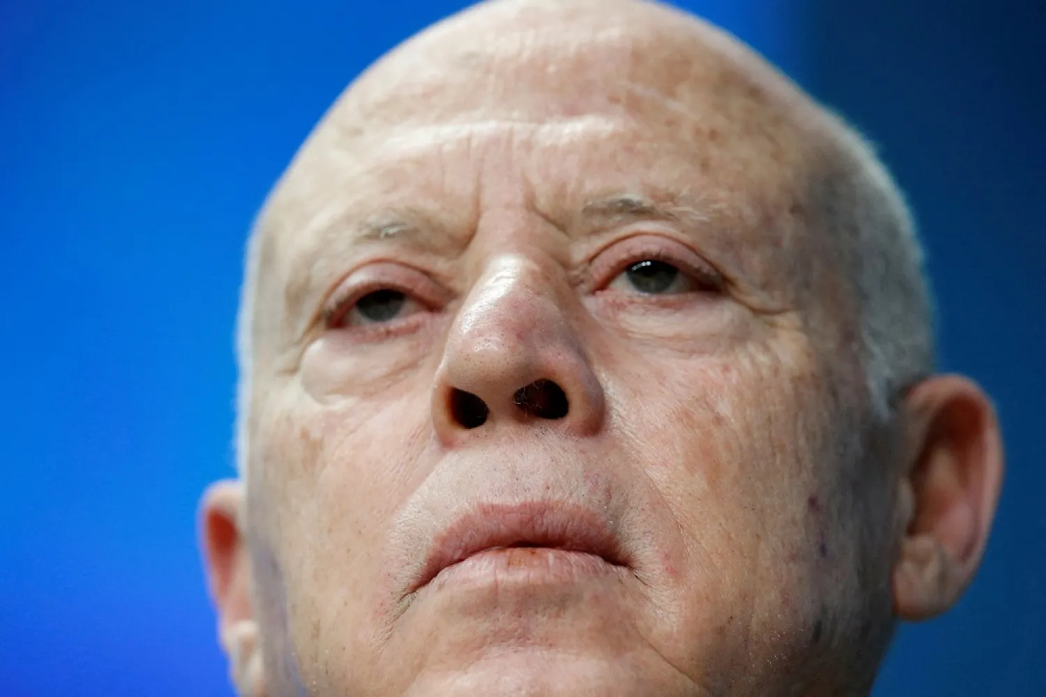 Tunisia's President Kais Saied gives a statement on the coronavirus disease (COVID-19) vaccination, during a European Union - African Union summit, in Brussels, Belgium February 18, 2022. (Reuters)