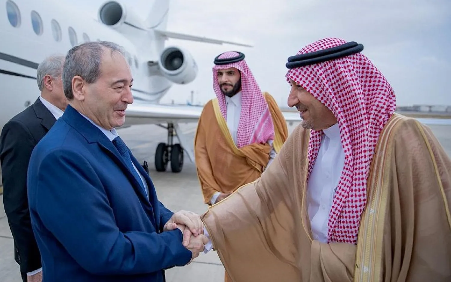 Syrian Foreign Minister Faisal al-Mikdad arrives in Jeddah, Saudi Arabia. (SPA)