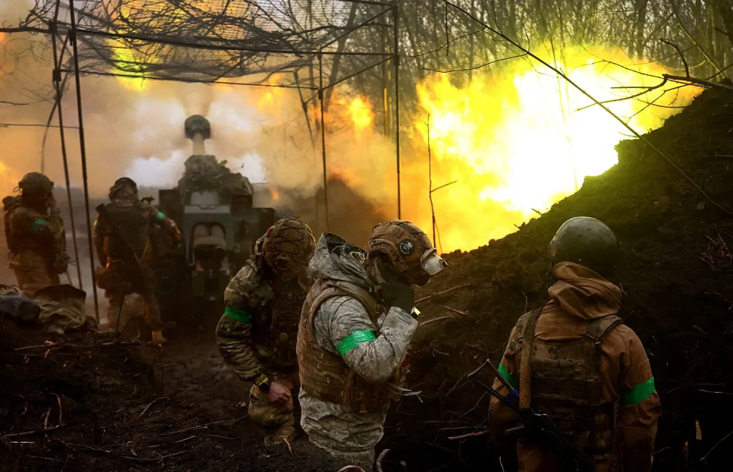 Ukrainian artillery fires towards the frontline during heavy fighting amid Russia's attack on Ukraine, near Bakhmut, Ukraine, April 13, 2023. (Reuters)