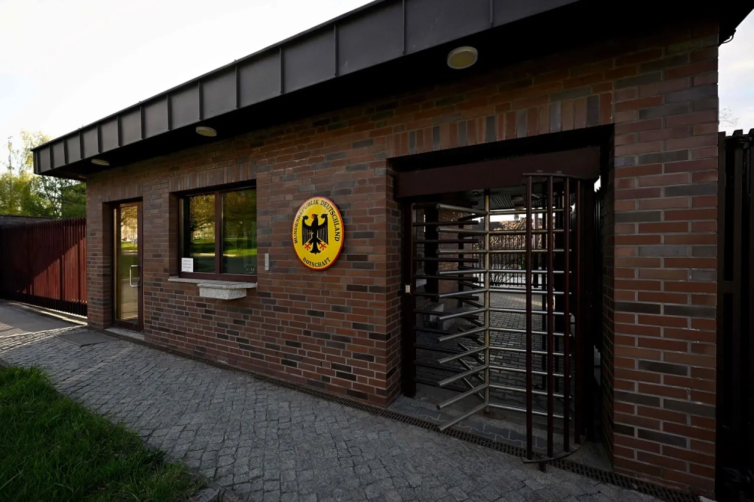 This photograph shows an exterior view of the German embassy in Moscow on April 22, 2023. (AFP) 